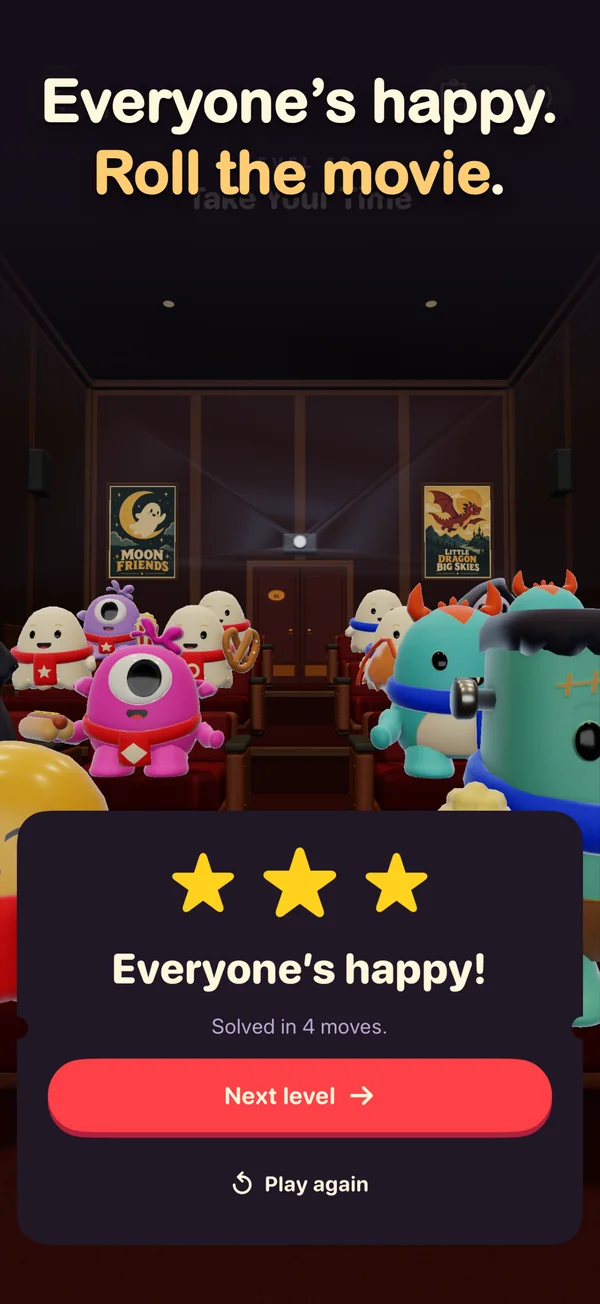 A happy audience celebrates a three-star solution. Everyone’s happy; roll the movie.